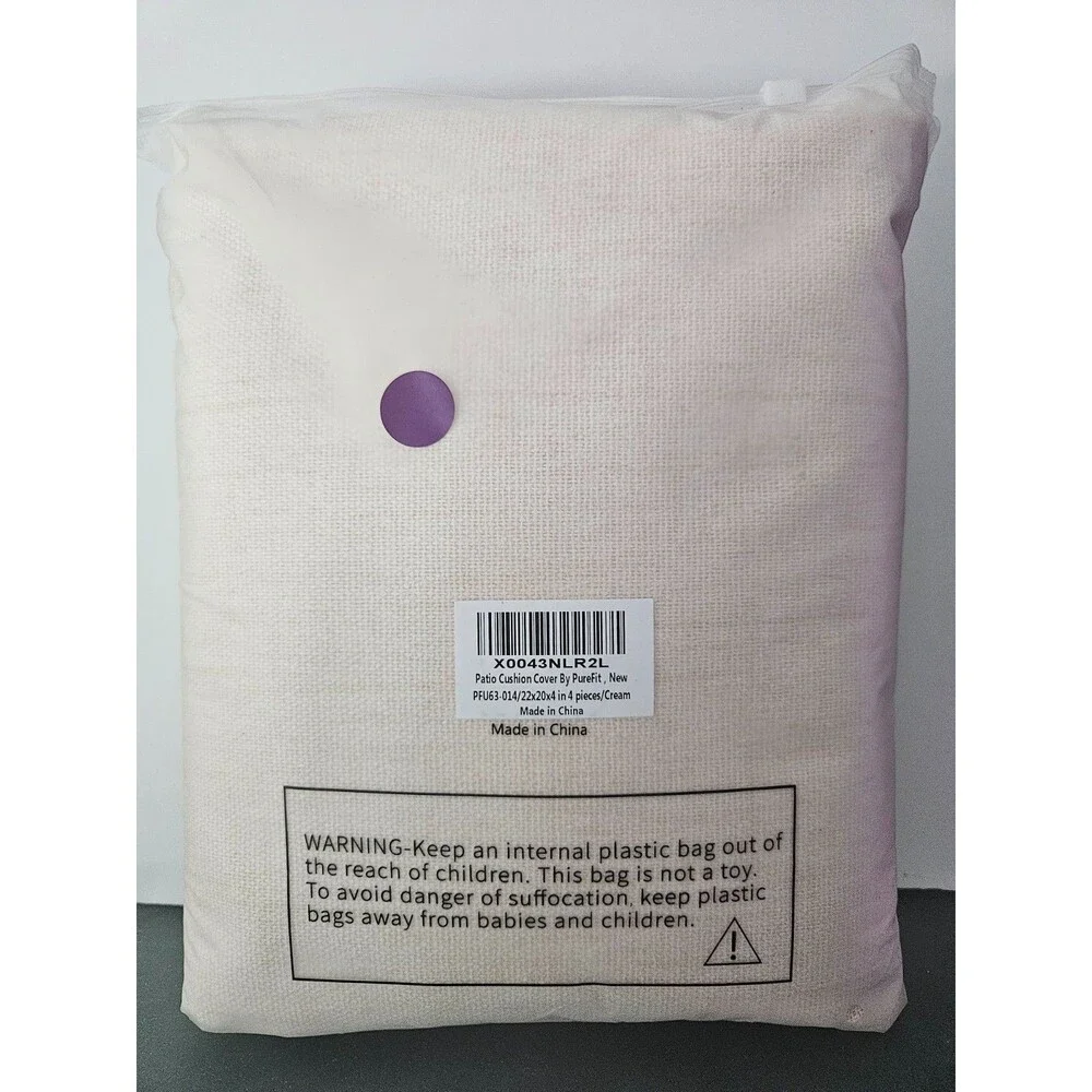 PureFit 4 Pack Cream Outdoor Patio Cushion Covers 22x20x4 Waterproof Zipper